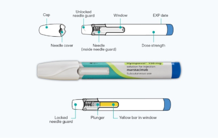 Image of HYMPAVZI pen, with labled clipart images either side. Pen not actual size.