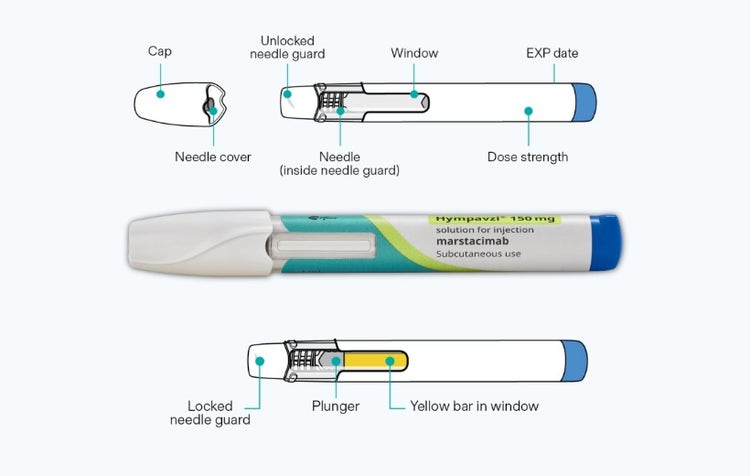 Image of HYMPAVZI pen, with labled clipart images either side. Pen not actual size.